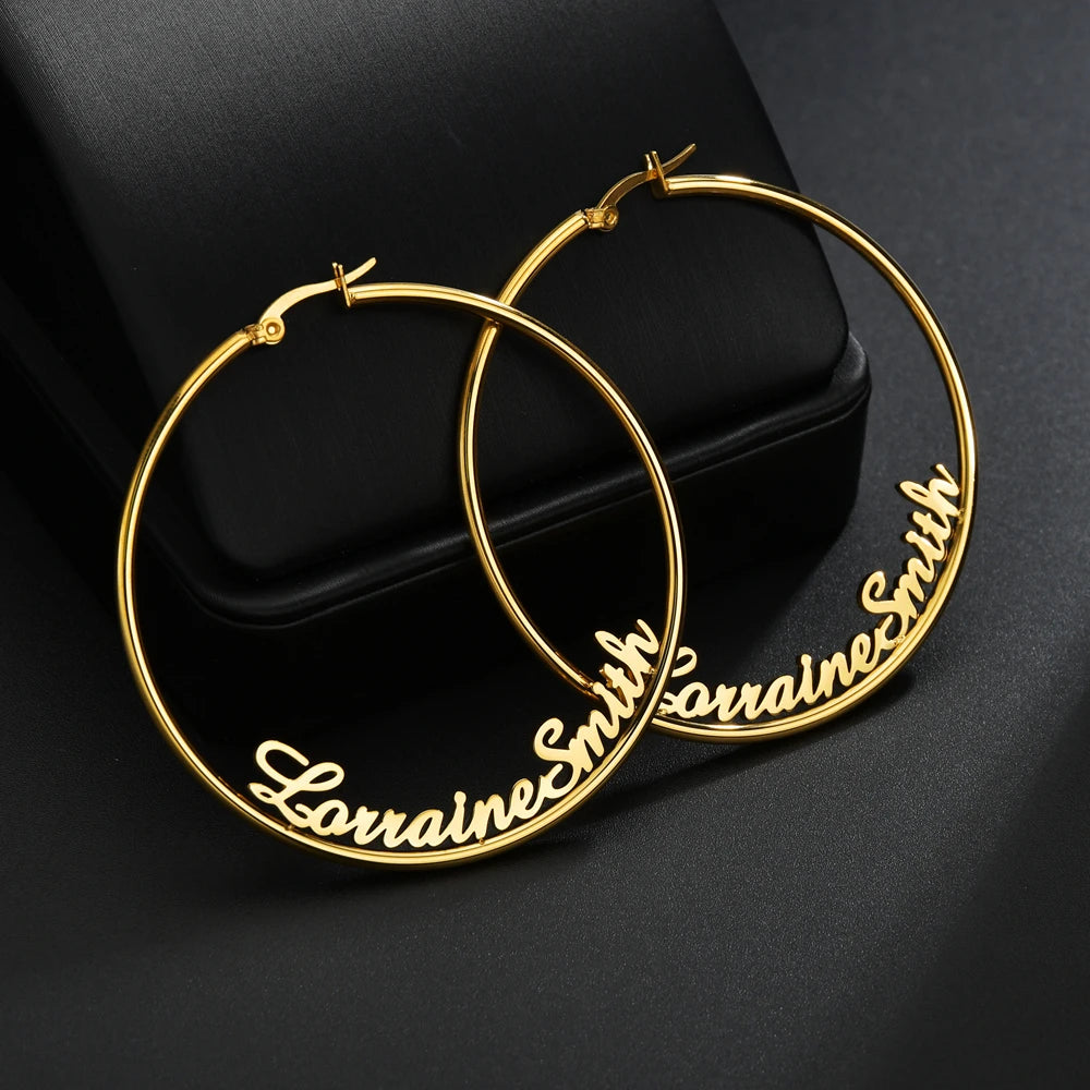 Romantic Custom Name High-End Stainless Steel Jewelry Personalized 50mm Hoop Earrings Accessories for Women Birthday Party Gift