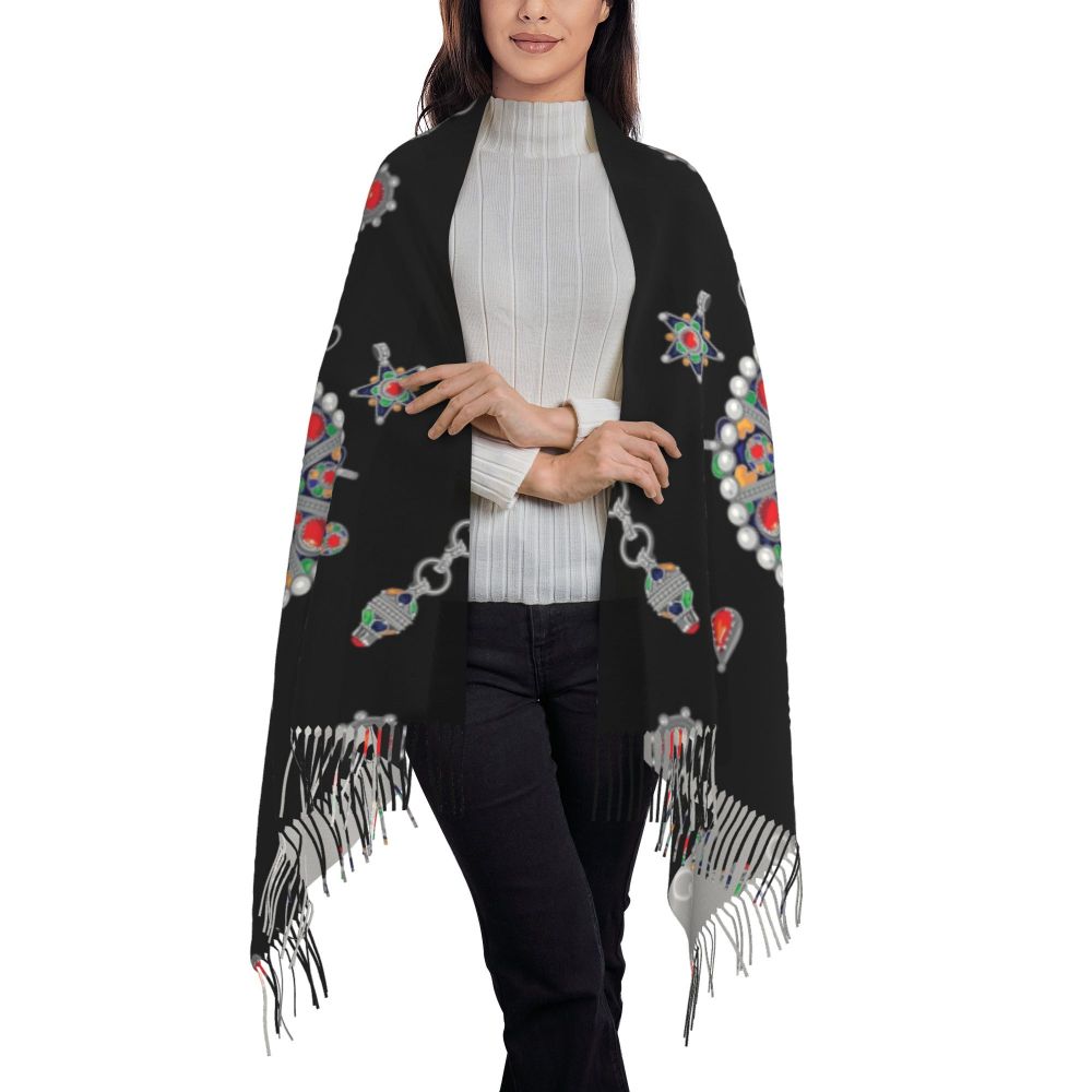 Amazigh Berber Kabyle Jewelry Scarf Wrap Women Long Winter Fall Warm Tassel Shawl Unisex Africa Ethnic Style Scarves