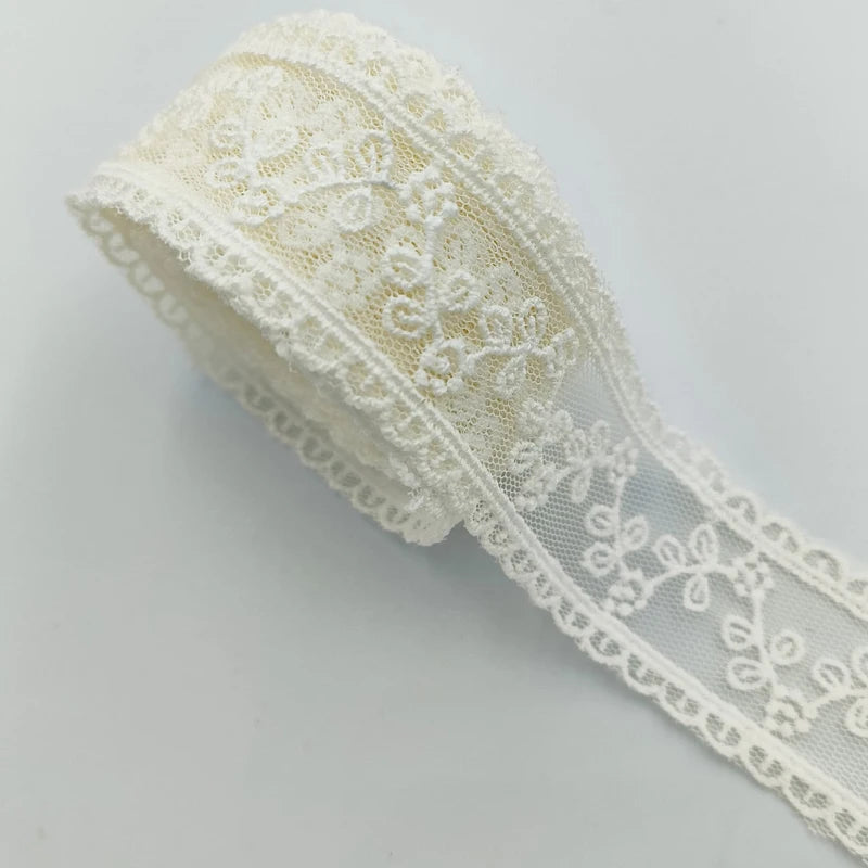 1Pcs Width 3.6 cm Length 270 cm DIY White Beige Embroidery Lace Floral Lace Bow Headwear Clothing Accessories