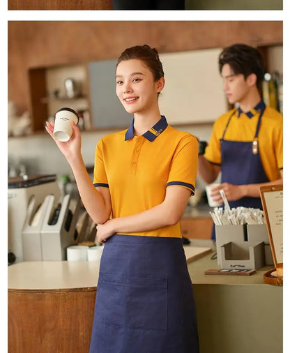 Customized Restaurant Polo Uniforms Unisex Short Sleeve Tee for Staffs Hotel Cafes Waiters Print on Demand T Shirt Men's Tops