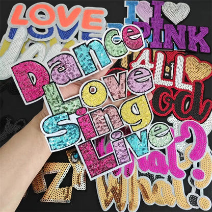 Clothing Women Shirt Top Diy Letter Patch Good LOVE Pink What Sequins deal with it T-shirt Sew on Patches for clothes Stickers