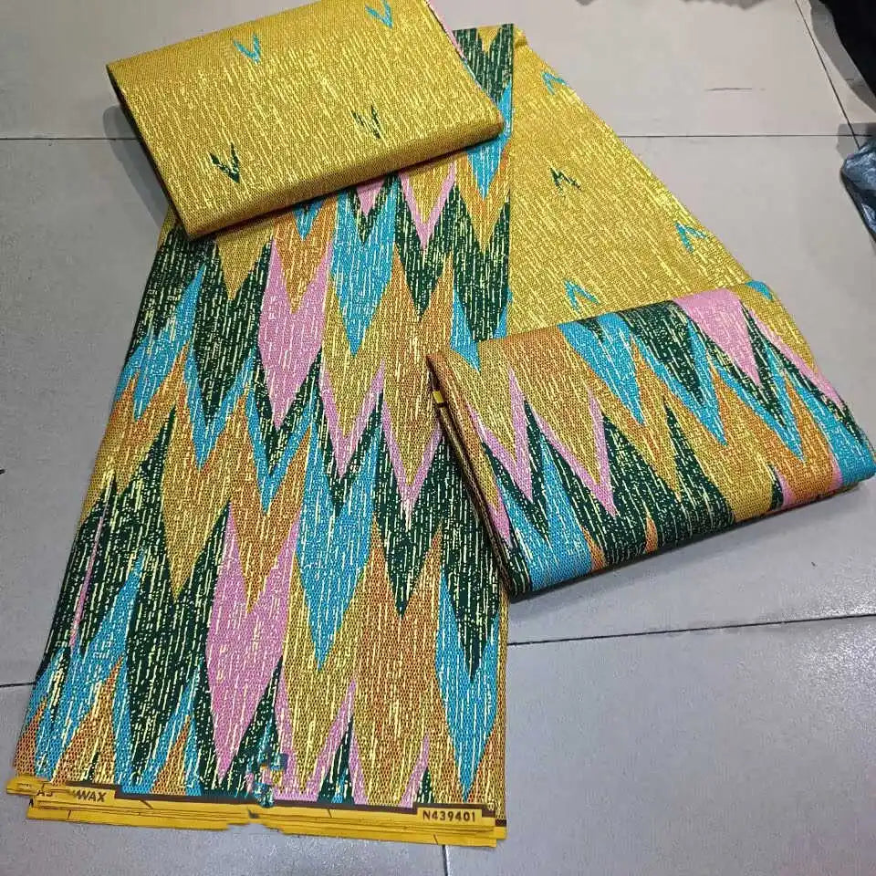 KENTE 4+2YARD 2024 Latest Design 6 Yards/lot African Fabric Gold Powder Ankara 100% Cotton Farbic For Sewing Wax Print Fabric