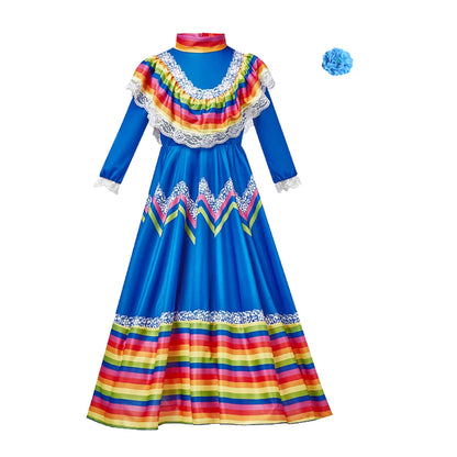 Child Girls Jalisco Traditional Guadalajara Mexican Folk Dancer Costume Halloween Carnival Costumes For Kids 5 Colors Available