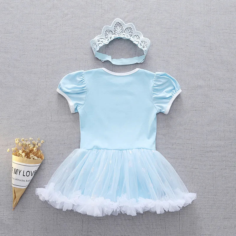 Baby Girls Princess Romper Bodysuit Headband 2pcs Elsa Anna Snow White Mermaid Bell Costumes Newborn Jumpsuits Tulle Bow Rompers