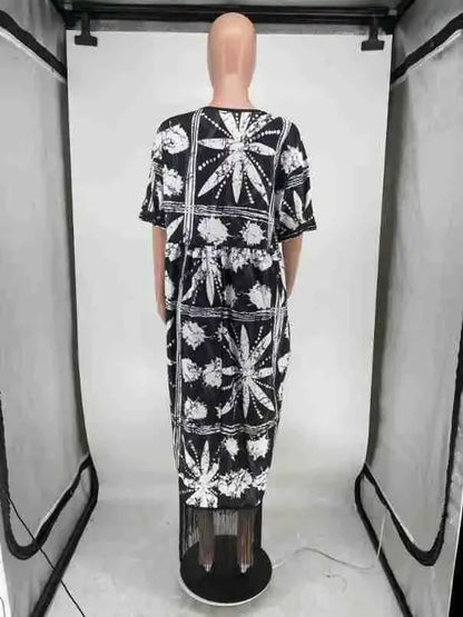 2024 African Dresses for Women Tassels African Fashion Boubou Dashiki Ankara Outfits Evening Gown Abayas Printing  Kaftan Robe