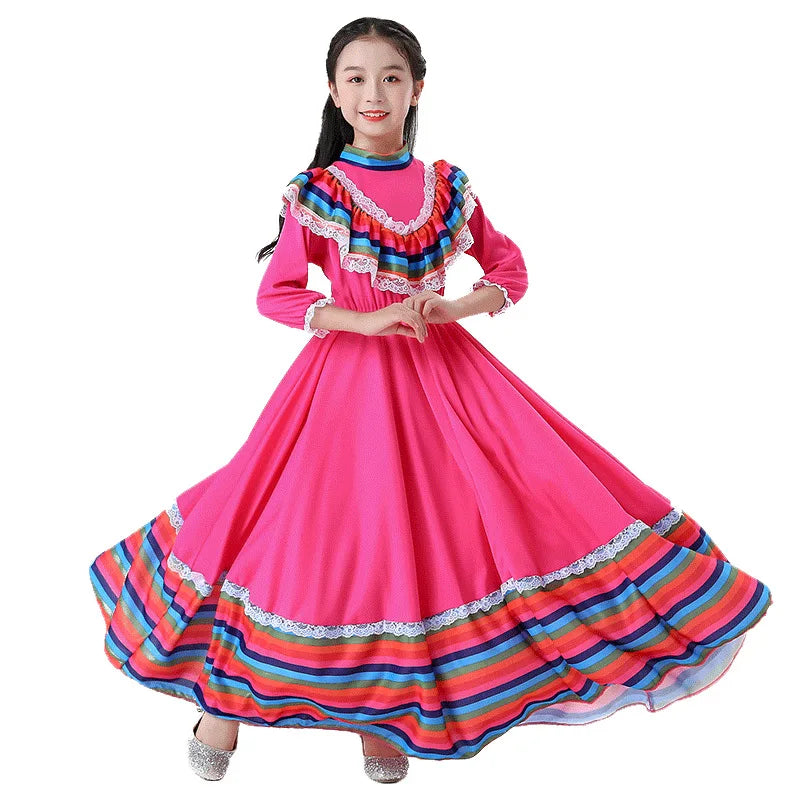 2024 New  Mexican Girls' Skirts Big Skirts Ethnic Style Dresses Dance Costumes Rose Red Costumes Love Live Cosplay