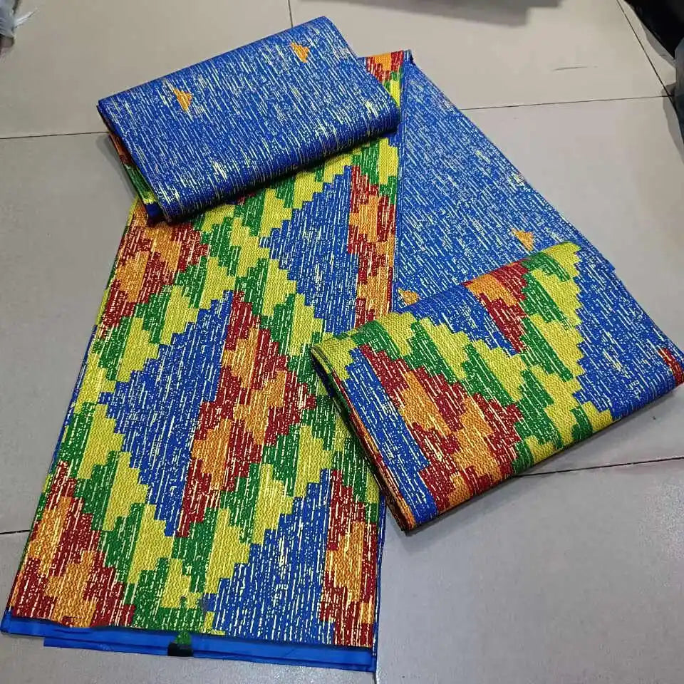 KENTE 4+2YARD 2024 Latest Design 6 Yards/lot African Fabric Gold Powder Ankara 100% Cotton Farbic For Sewing Wax Print Fabric