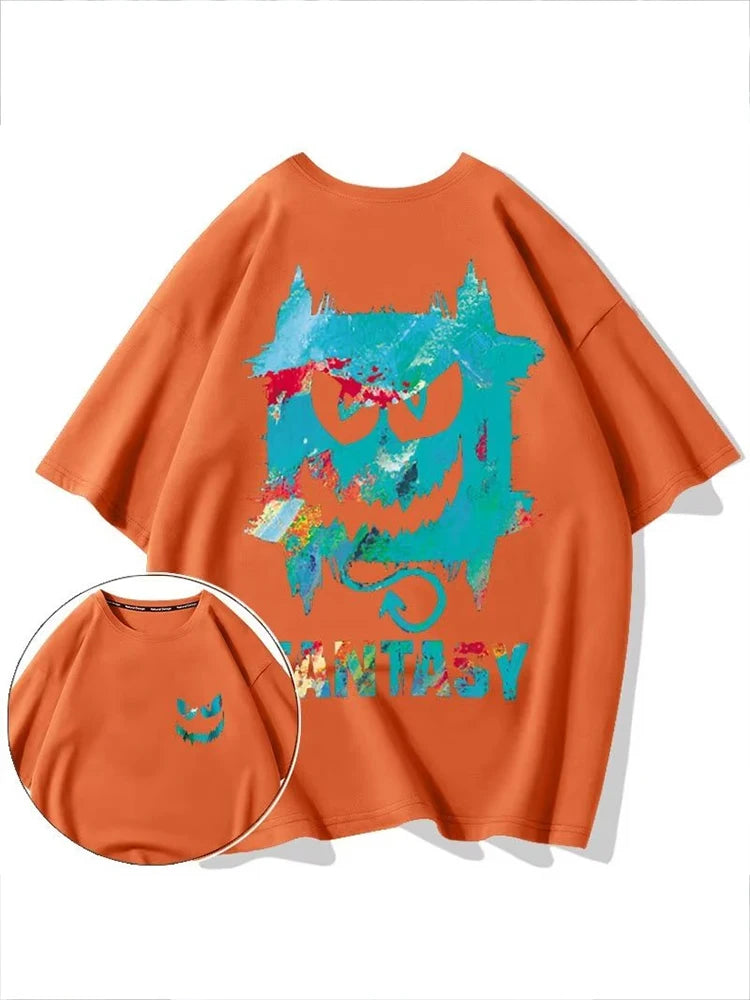 Harajuku Devil Graffiti Print Oversized Tee Shirts Men Summer Short Sleeve T-Shirts Couples Hip Hop Fashion Tops y2k Streetwear