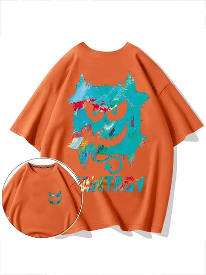 Harajuku Devil Graffiti Print Oversized Tee Shirts Men Summer Short Sleeve T-Shirts Couples Hip Hop Fashion Tops y2k Streetwear