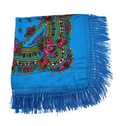 Ethnic Fringed Headband Bandana Babushka Headwrap Shawl Retro Floral Printed Shawls 2023 New Women Russian Style Square Scarf