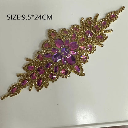 1PCS  AB Silver Rhinestone Applique flower patches Iron on/sew on wedding dress accessories For Clothes Decoration