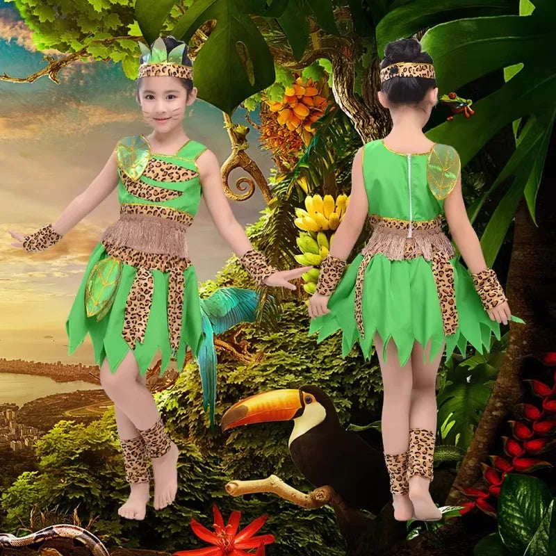 Green Children's Wear Plays Out Costume Tage Costume African Dance Indian Savage Hunter Show Costume Dance Costume  -BC9886