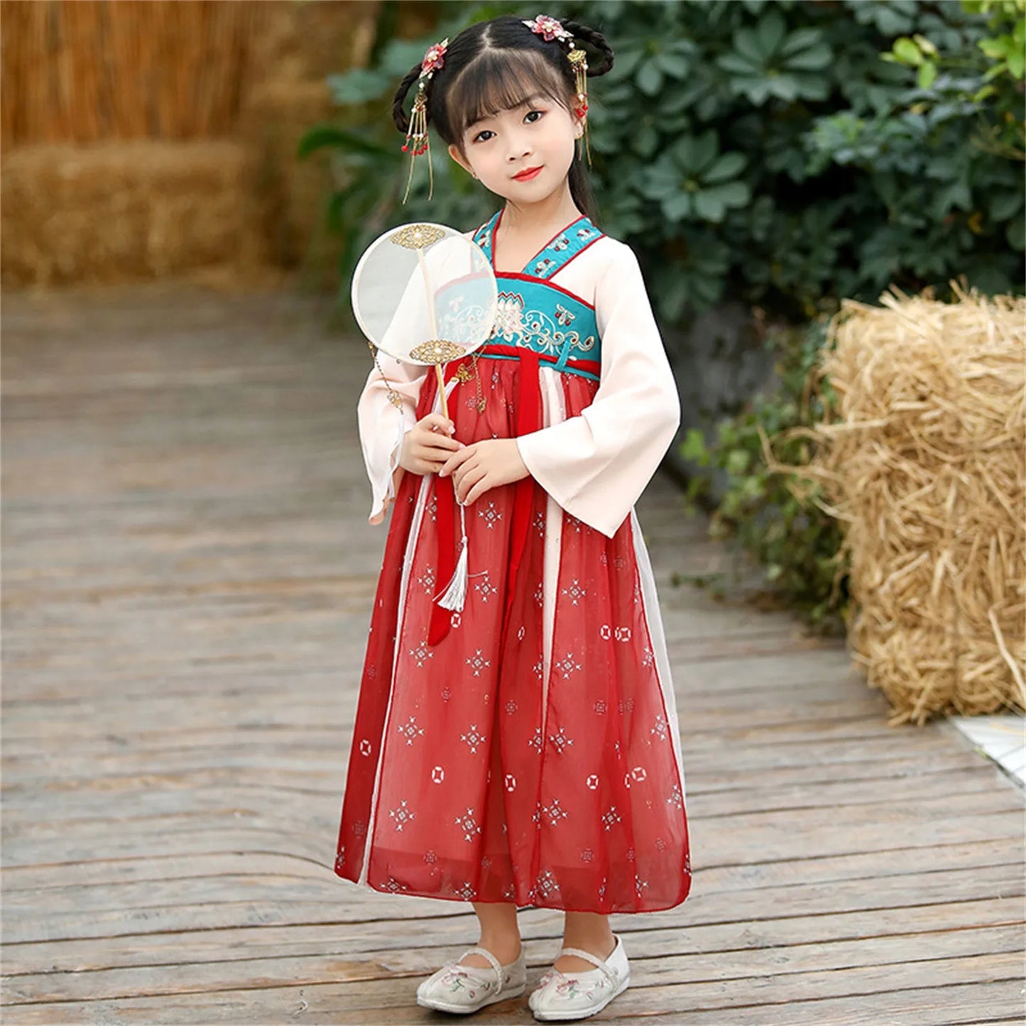 4-15 Years Kids Fairy Dresses Guzheng Hanfu For Girls Long Sleeves Chinese Custom Style Performance Costumes Princess Dresses