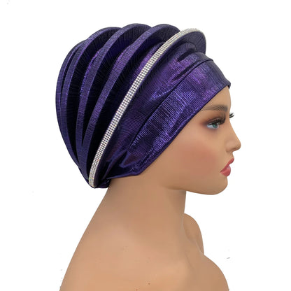 Elegant Diamonds Spiral Beret for Women Afrcian Lady Head Wraps Female Berets Turban Nigeria Headpiece Wedding Party Gele