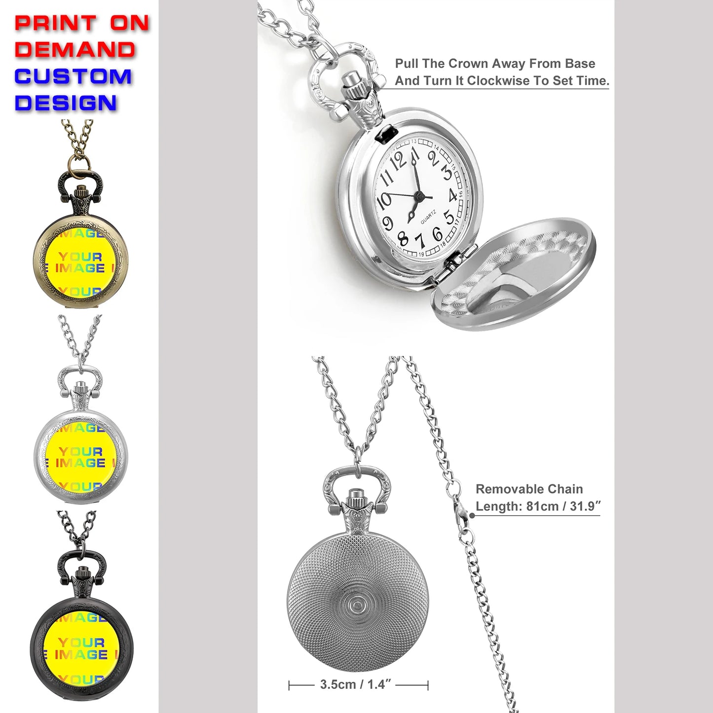 Print On Demand Customized Custom Words Name Number Necklace Earring Chest Badge Headband Pocket Watch  Accessories Souvenir DIY