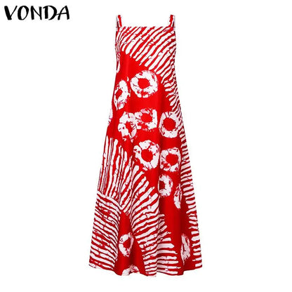 Plus Size 5XL VONDA Bohemian Printed Maxi Dress 2024 Summer Sleeveless Party Beach Sundress Tank Long Vestido Casual Loose Robe