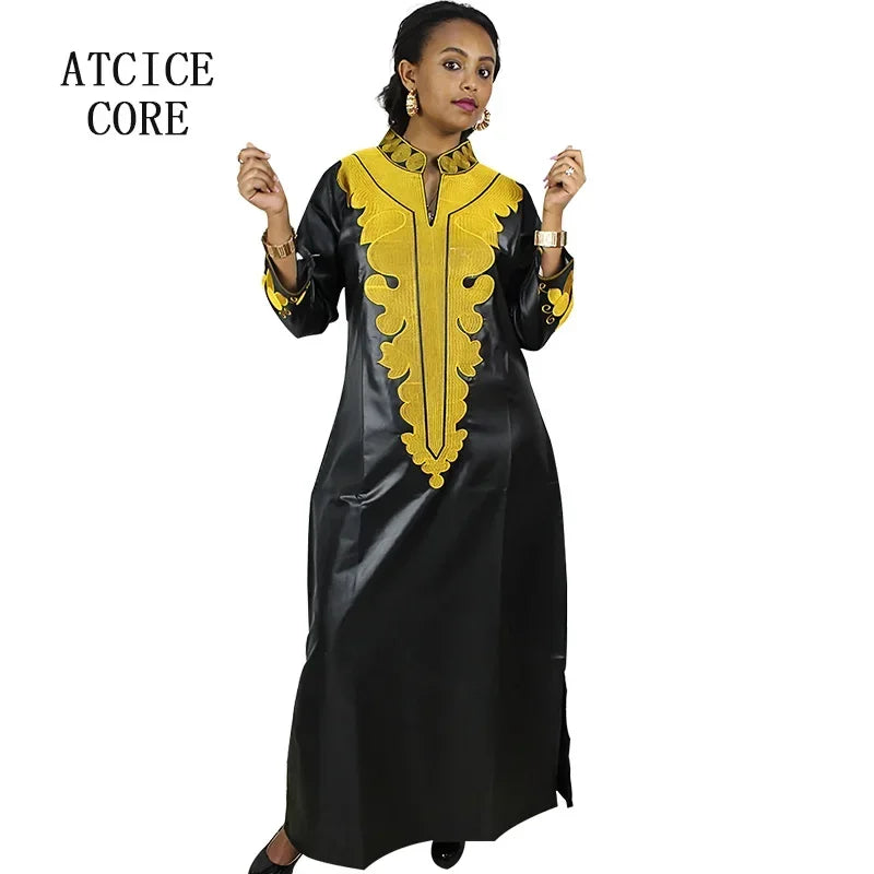 Dashiki  Dresses Bazin Riche Traditional African Clothing Long Sleeve For Ladies Without Scarf