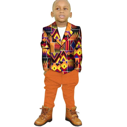 African Clothes for Children 2 Pieces Set Ankara Print Blazer and Pant Dashiki Boy Suit Fashion Kids African Clothing WYT208