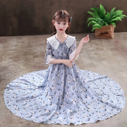 5-16Y Kids Floral Princess Party Dresses For Girls Summer Elegant Children Bohemian Chiffon Maxi Dresses Teenage Girl Clothes 12