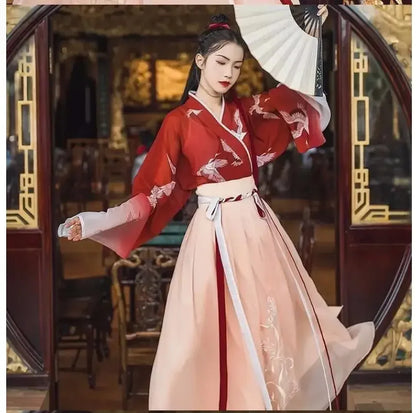 Chinese Hanfu Girl Han Element Ancient Style Ming and Tang Traditional Costume Girl Coat Skirt New Year's Day Performance Dress