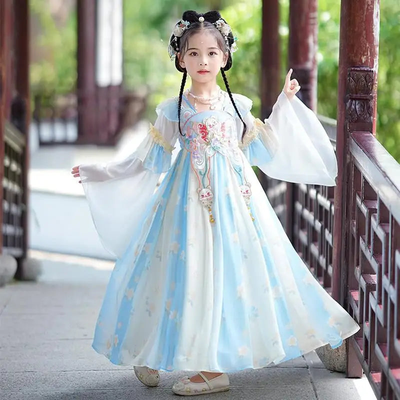 Chinese Kids Hanfu Dress Cute Girl Carnival Cosplay Costume Ancient Traditional Child Hanfu Dance Perform Dress Christmas Gift