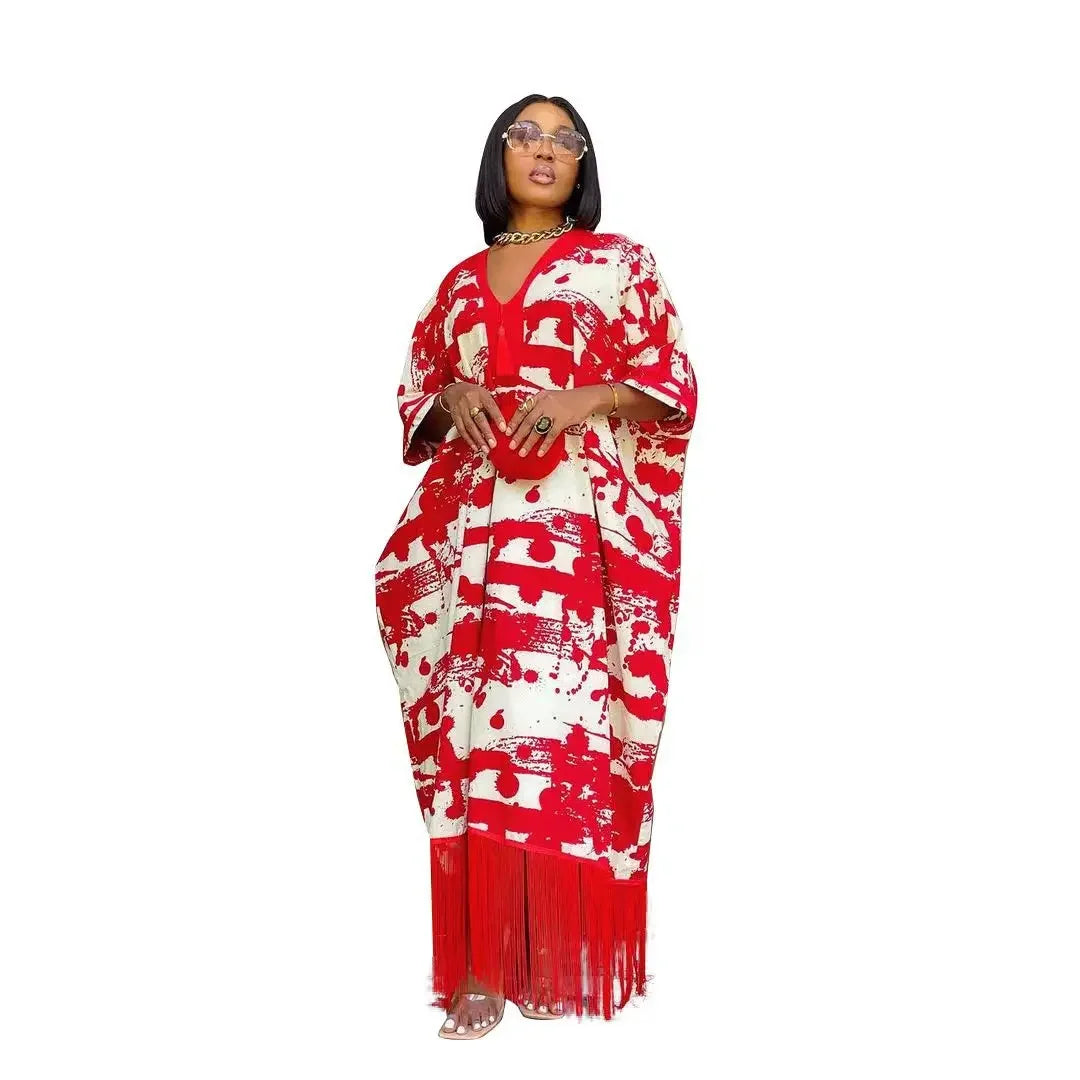 2024 African Dresses for Women Tassels African Fashion Boubou Dashiki Ankara Outfits Evening Gown Abayas Printing  Kaftan Robe