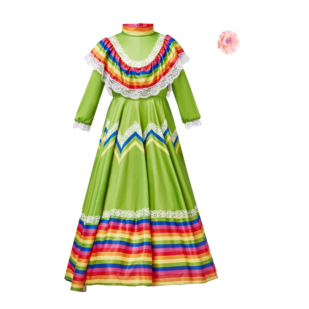 Child Girls Jalisco Traditional Guadalajara Mexican Folk Dancer Costume Halloween Carnival Costumes For Kids 5 Colors Available