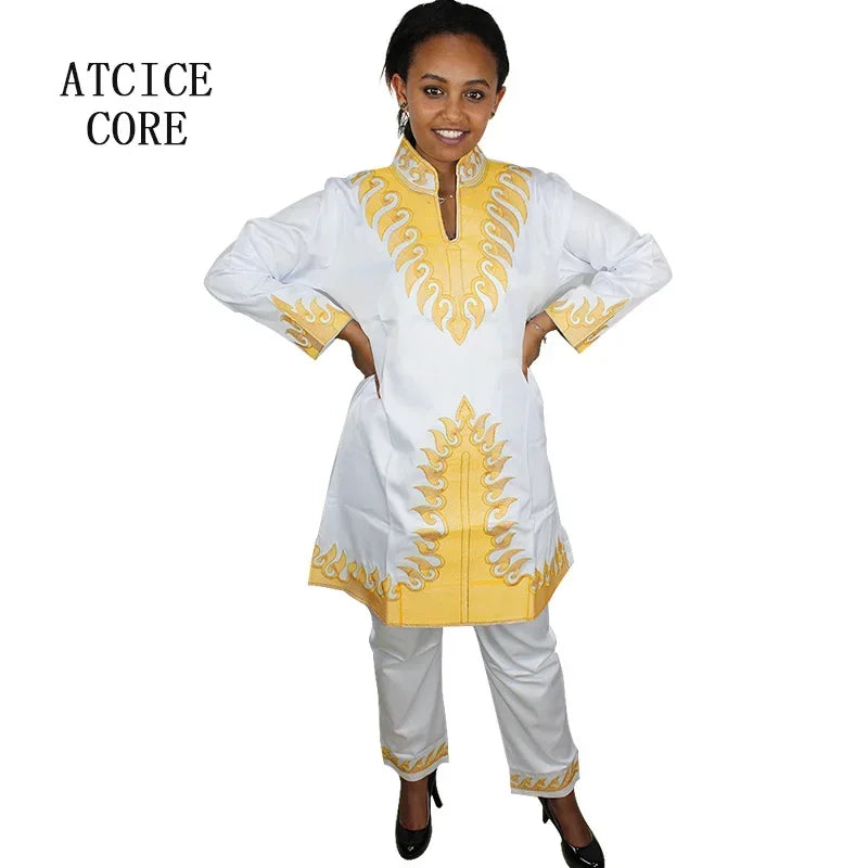 African Bazin Embroidery Design Dresses Top With Pants African Clothes