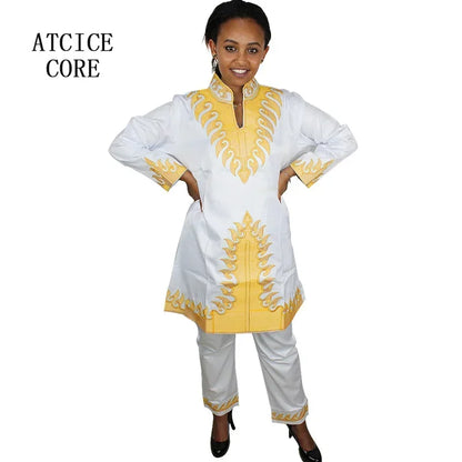 African Bazin Embroidery Design Dresses Top With Pants African Clothes