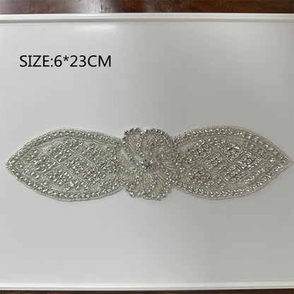 1PCS  AB Silver Rhinestone Applique flower patches Iron on/sew on wedding dress accessories For Clothes Decoration