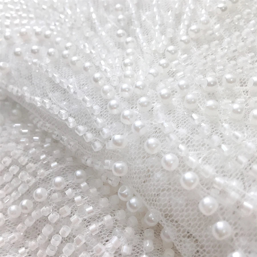 African French Tulle Mesh Beaded Lace Fabric High Quality 2025 Nigerian Mesh Lace Luxury For Women Wedding Dresses,2.5yards 4034