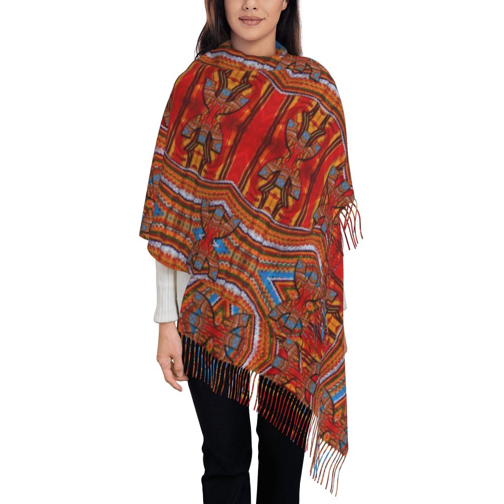 Kabyle Jewelry Scarf Wrap for Women Long Winter Fall Warm Tassel Shawl Unisex Amazigh Africa Ethnic Style Scarves