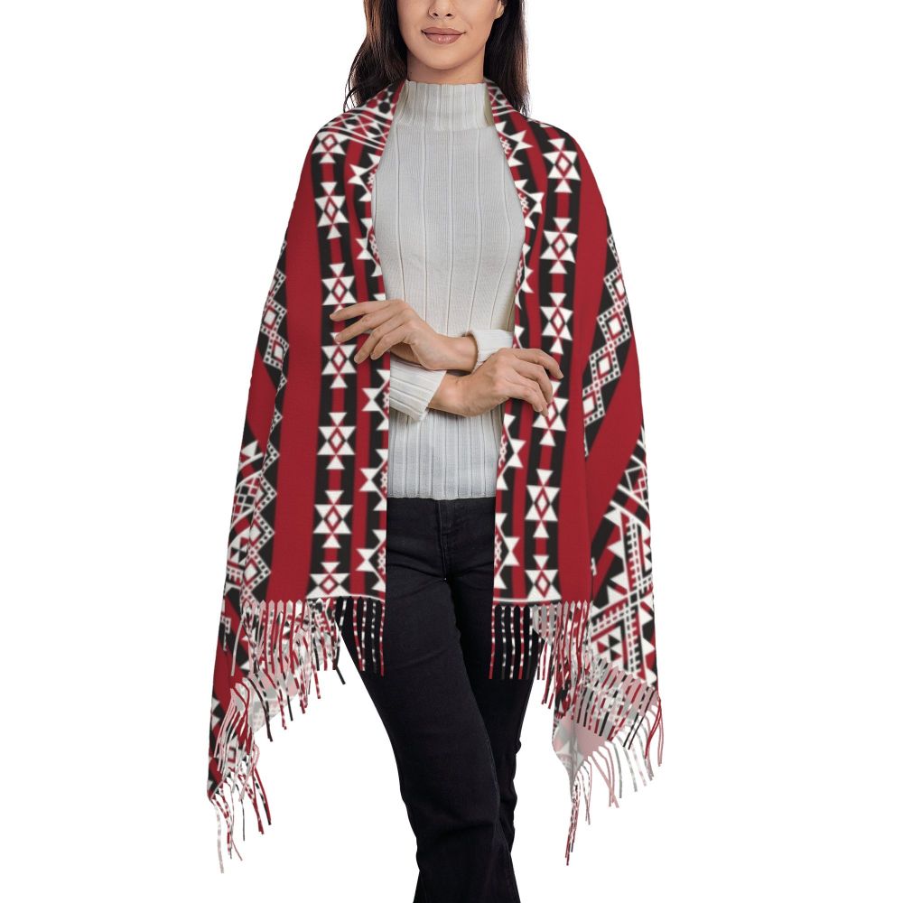 Amazigh Foutha Kabyle Scarf Wrap Women Long Winter Warm Tassel Shawl Unisex Mediterranean Geometric Scarves