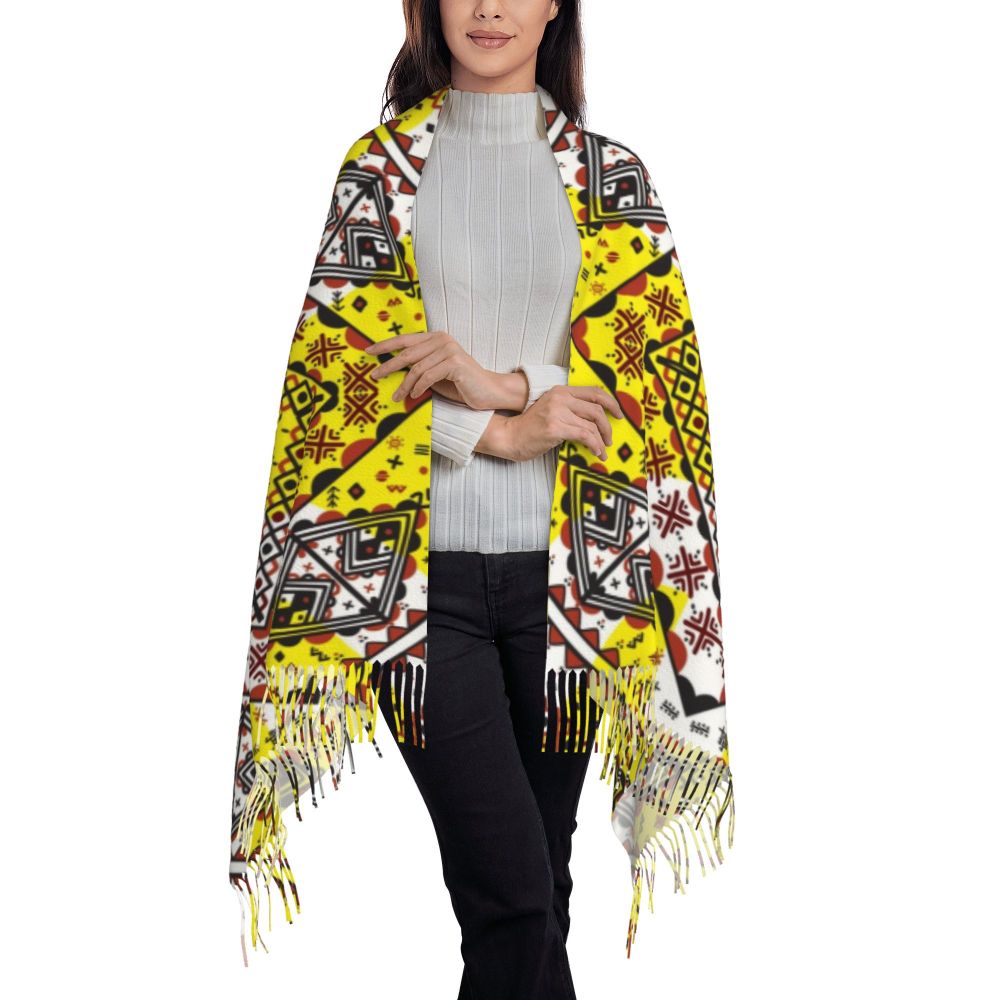 Amazigh Foutha Kabyle Scarf Wrap Women Long Winter Warm Tassel Shawl Unisex Mediterranean Geometric Scarves