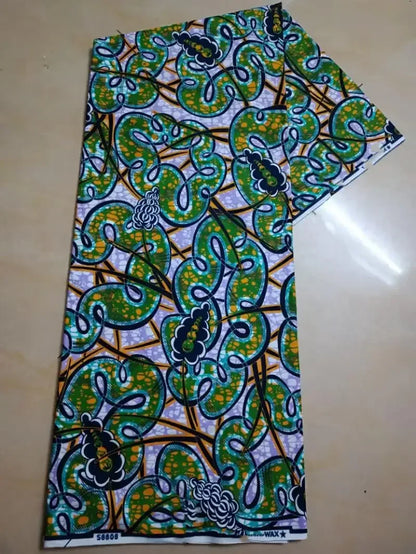 2019 Green Ankara African Wax Prints 100% cottonr Fabric Binta Real Wax High Quality 6 yard African Fabric for Party Dress