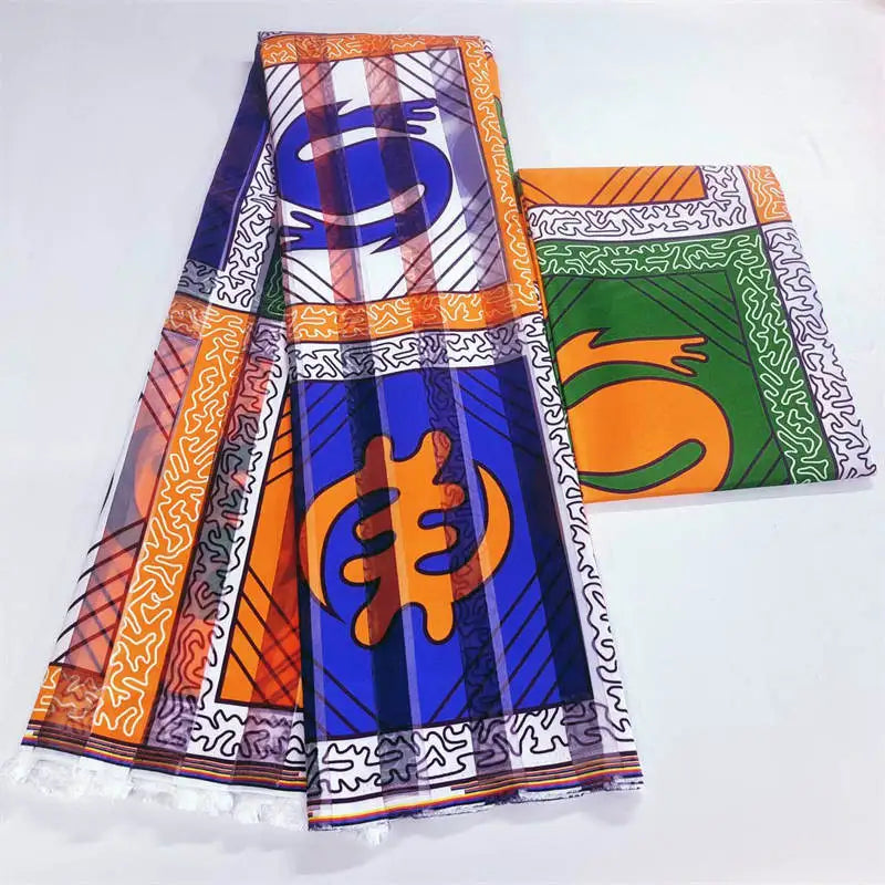 Organza silk fabric 3 yards+3 yards ribbon material ankara african print fabric High quality satin silk fabric.3.13