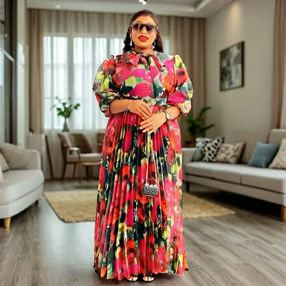 Plus Size African Print Dresses Autumn Elegant African 3/4 Sleeve Party Evening Long Maxi Dress Gowns Dashiki African Clothes