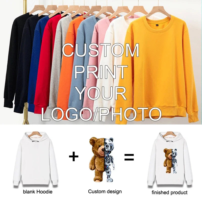 Hot Sale Custom Hoodie Sweatshirts Men Design Your Logo Fleece Hooded Clothes Women Harajuku Outerwear Y2k Size Hoody XS-3XL