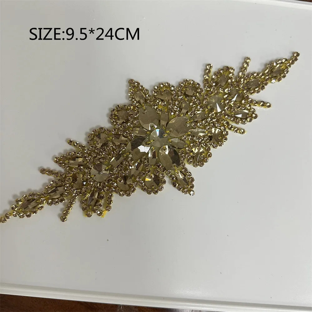 1PCS  AB Silver Rhinestone Applique flower patches Iron on/sew on wedding dress accessories For Clothes Decoration