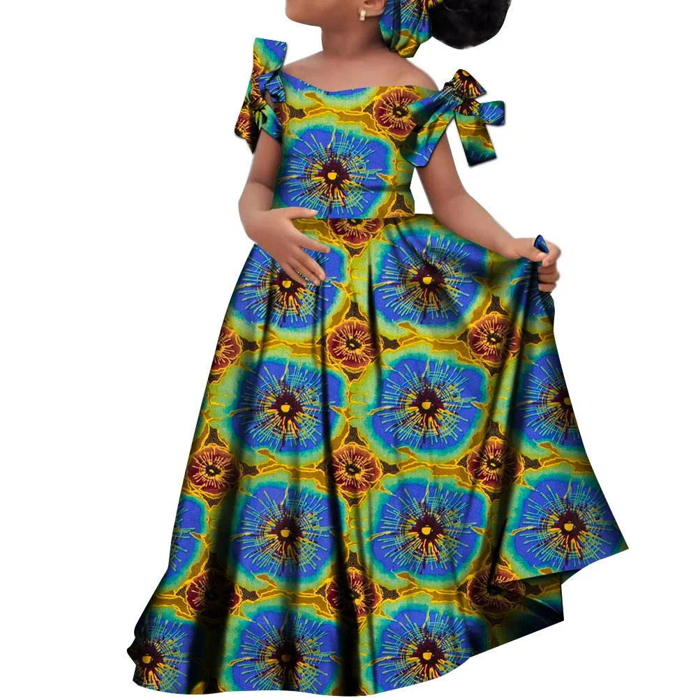 Fashion Women Ankara Dresses Flash Neck Puff Sleeve Long Dress African Girl Dress Robe Africaine Femme Evening Mermaid Dress