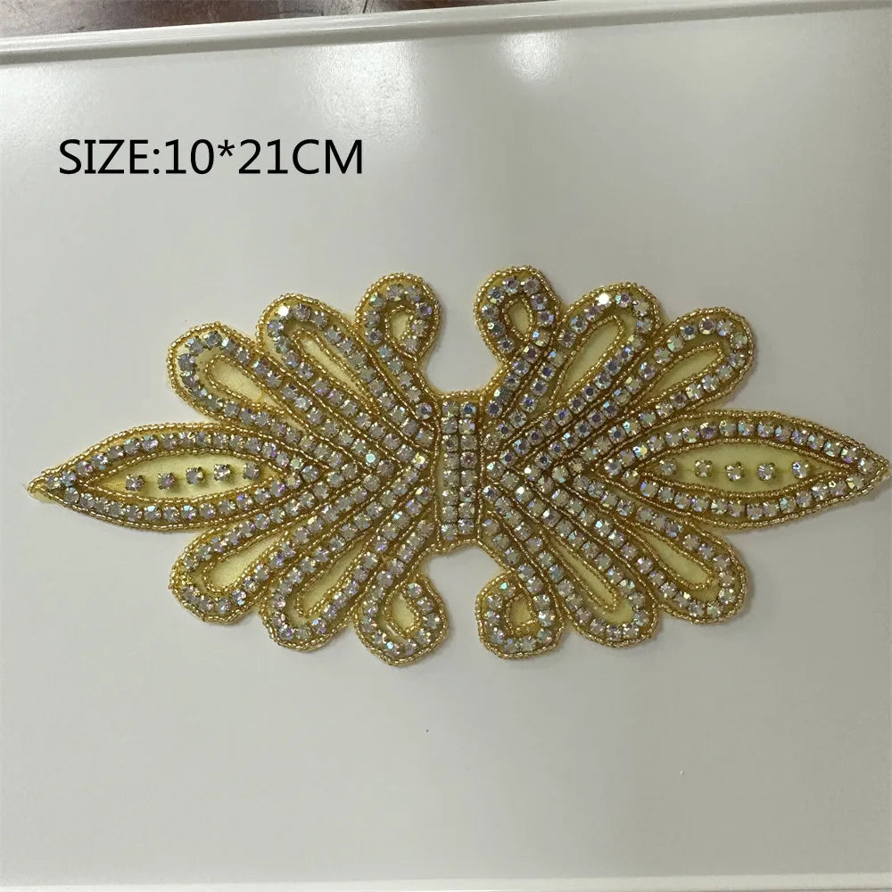 1PCS  AB Silver Rhinestone Applique flower patches Iron on/sew on wedding dress accessories For Clothes Decoration