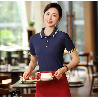 Restaurant Polo Shirt for Men Women Waiter Short Sleeve Work Wear Custom Company Logo Cafe Hotel Bar Uniform Printing Embroidery