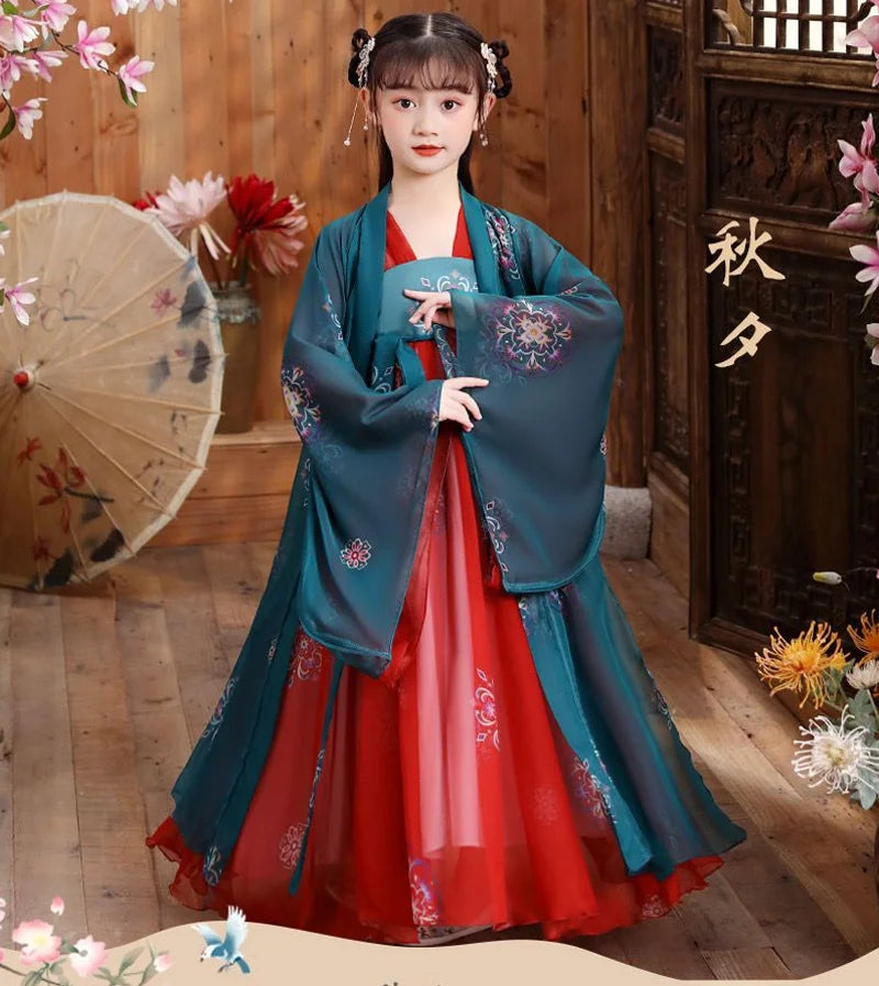 New Retro Chinese Hanfu Dress Imitation Chinese Tang Dynasty Girls Dress