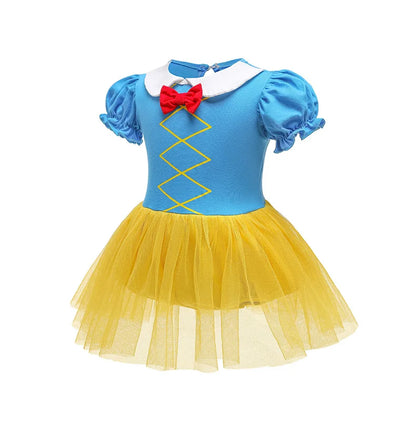 Baby Girls Princess Romper Bodysuit Headband 2pcs Elsa Anna Snow White Mermaid Bell Costumes Newborn Jumpsuits Tulle Bow Rompers