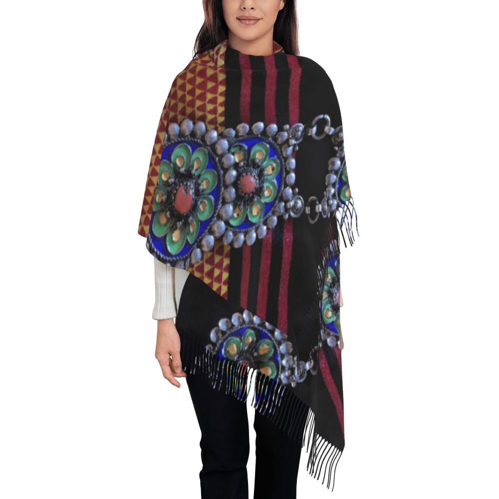 Amazigh Berber Kabyle Jewelry Scarf Wrap Women Long Winter Fall Warm Tassel Shawl Unisex Africa Ethnic Style Scarves