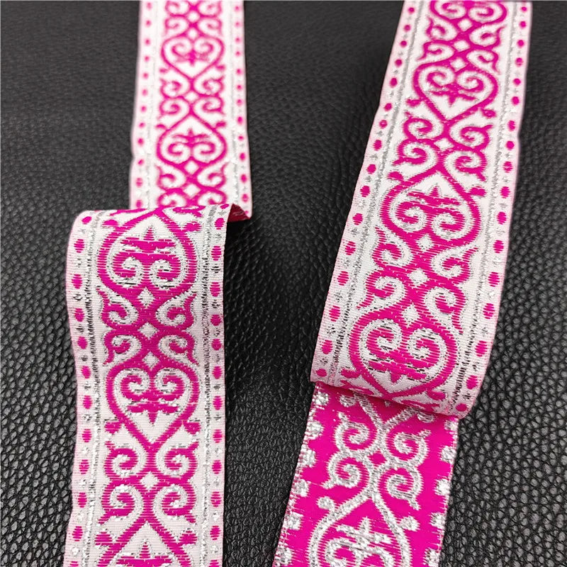 7 Meters 3.3cm Flowers Pattern Embroidered Jacquard Ribbons Woven Lace Trim For Garment Bag Curtain Sewing African Lace Fabric