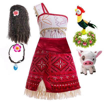 Girls New Movie Moana 2 Dress Halloween Party Adventure Costume Girl Princess Fancy Clothes Children Vaiana Pet Pig Outfit