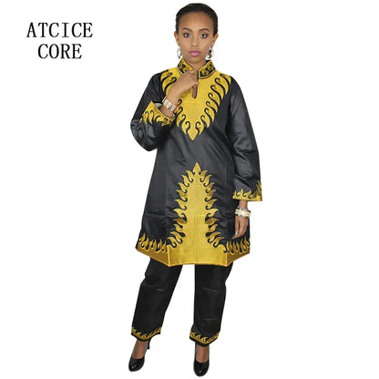 African Bazin Embroidery Design Dresses Top With Pants African Clothes