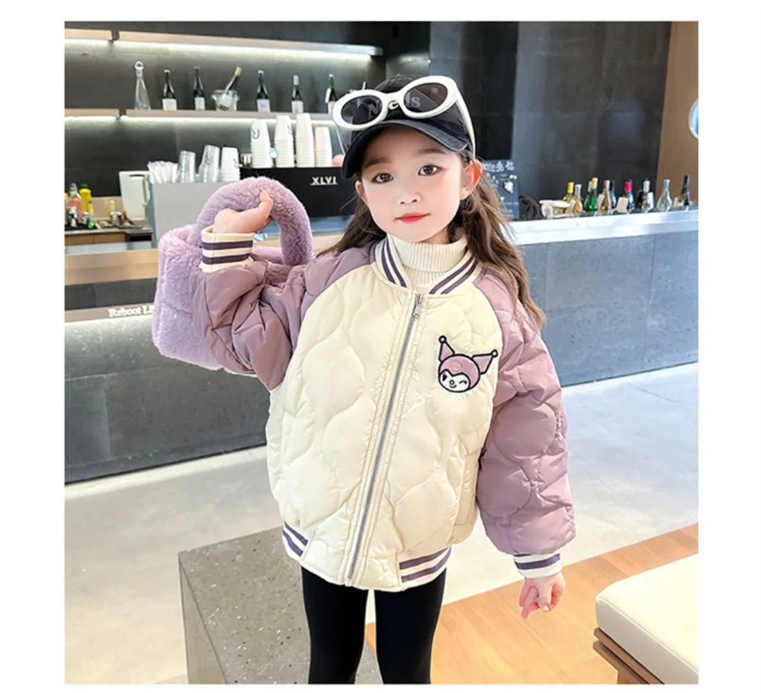 Girly Heart Kawaii Sanrio Kuromi Soft Baseball Jacket – Cute Anime Cartoon Coat for Kids, Y2K Style Gift