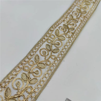 1 Yards Gold thread Lace Fabric DIY Embroidered Lace Trim for Garments Headdress Wedding Decor Sewing Handmade Supplies